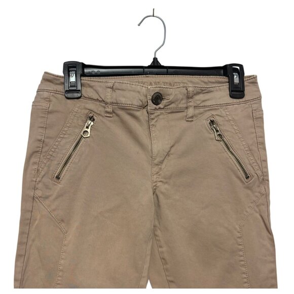 American Eagle Outfitters Slim Fit Beige Jeggings Pants Zippered Pockets Size 4 - Picture 2 of 9